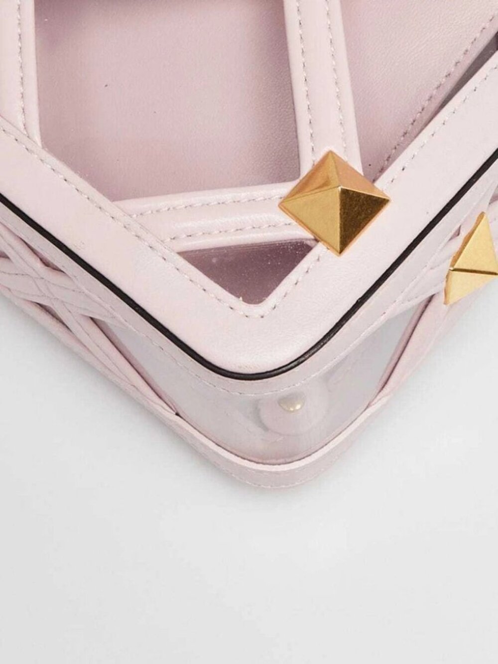 Valentino Rose Quartz Leather and PVC Roman Stud Medium Shoulder Bag - Picture 6 of 9